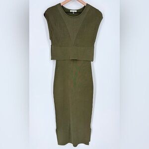 Ronny Kobo Green Knit Fitted Ribbed Cocktail Midi Dress